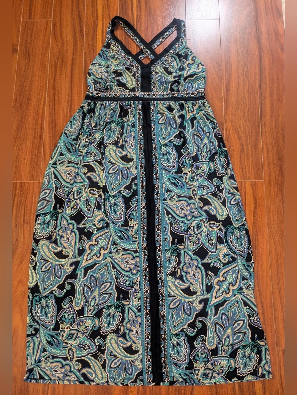 INC International Concepts Sleeveless V-Neck Summer Maxi Dress Sz 0X, Teal/Blue